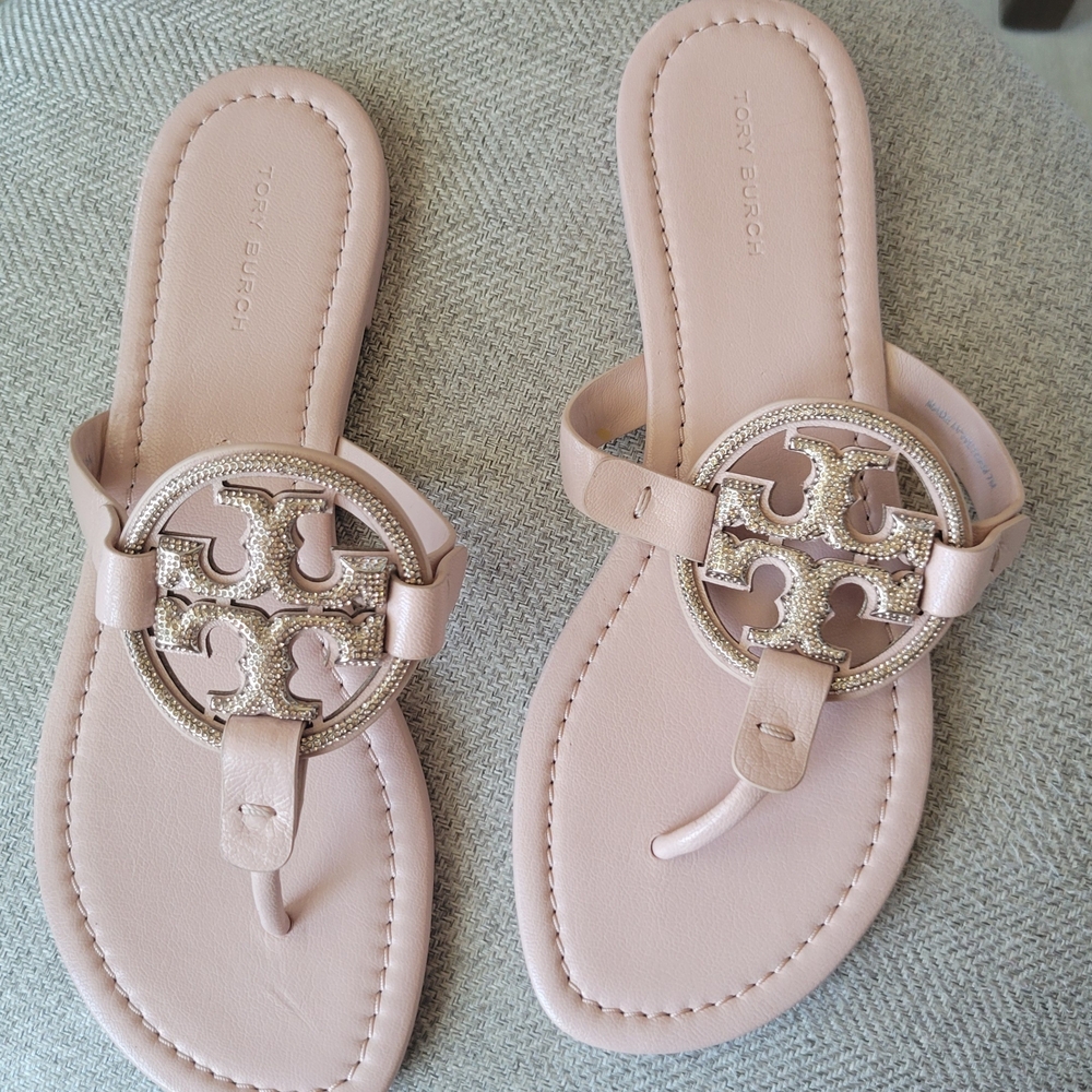 Tory Burch Pink Sandals with Signature Medallion